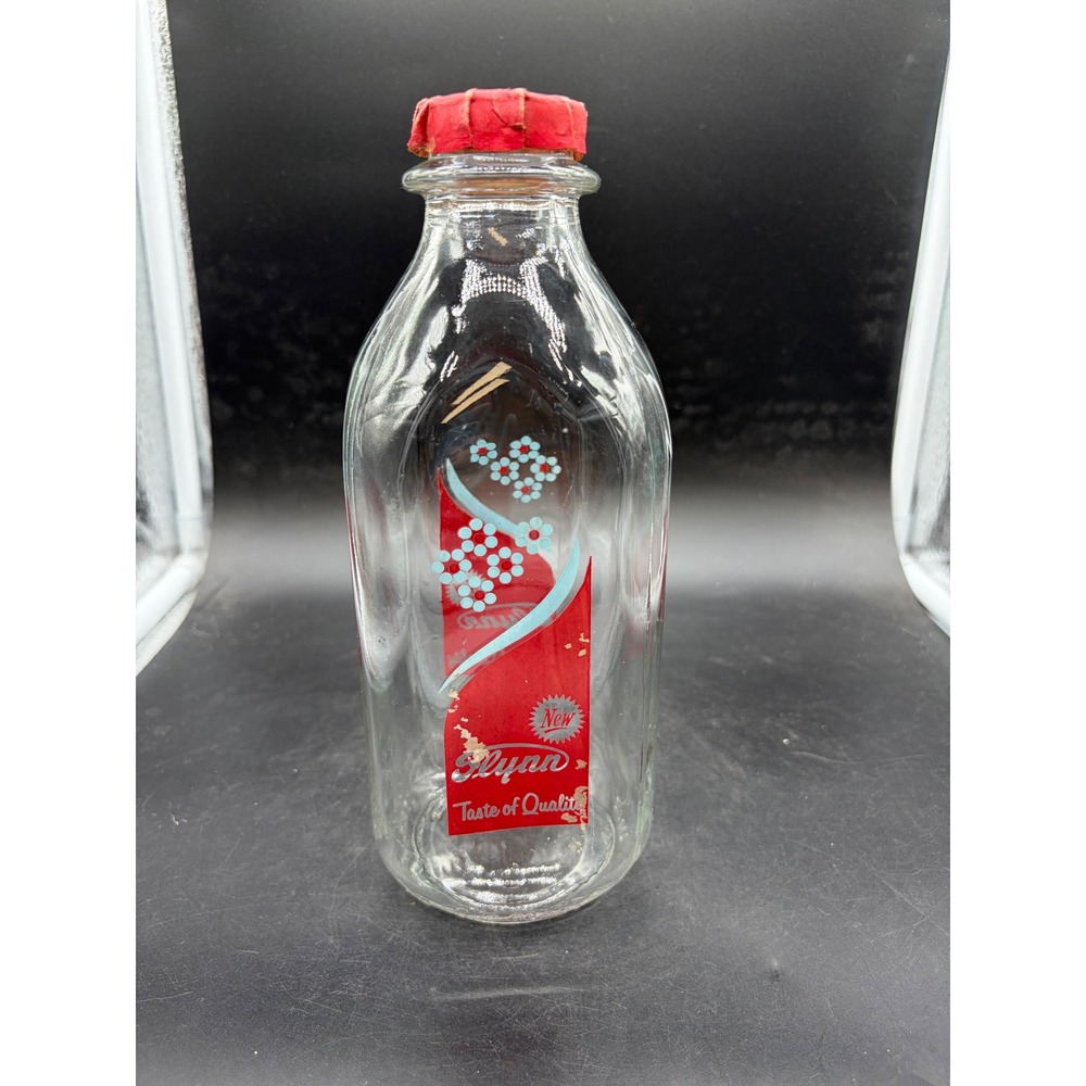 Vintage Flynn Milk Bottle Des Moines Iowa Glass Quart ACL Red Cap Taste Quality